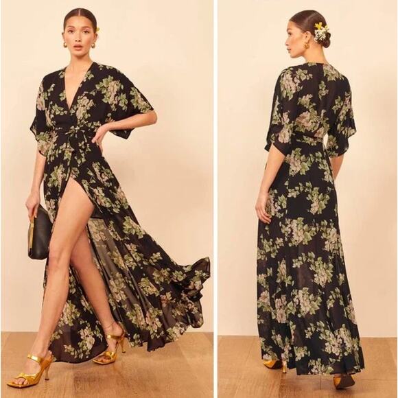 Reformation S arielle black floral wrap maxi dress - Picture 1 of 7
